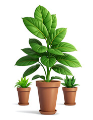 2D Flat-Style Illustration of a Single Potted Plant on a White Background with Ample Copy Space