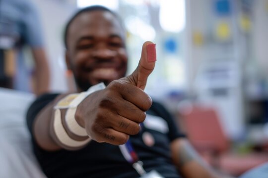 African American Man Giving a Thumbs Up After Blood Donation - Powered by Adobe