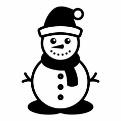 Black line art Christmas snowman black  silhouette, snowman in silhouette Christmas theme
