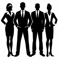 business people silhouette,business standing  different pose in  black  silhouette illustration