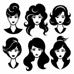 female hairstyle  different pose black  silhouette set