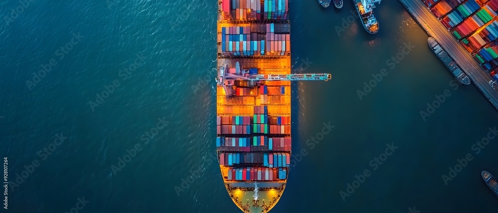 Poster aerial view showcasing the intricate network of import and export business activities freight transp