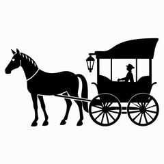 Horse and Buggy black  silhouette illustration