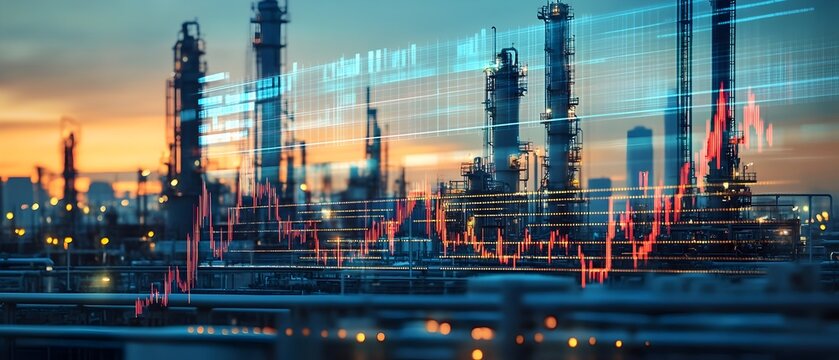 Dramatic cityscape skyline reflecting the trends and fluctuations in commodity prices for raw materials driven by global energy prices and broader market conditions