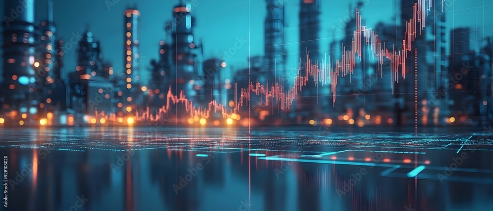 Poster financial data visualization concept depicting commodity price trends in futures contracts influence