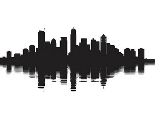 Urban Symphony: Cityscape Silhouette with Reflective Water &ndash; A Minimalist View of a Vibrant Metropolis Rising Against the Horizon