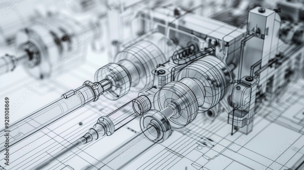 Poster detailed blueprint of mechanical components showcasing precision engineering and design innovation i