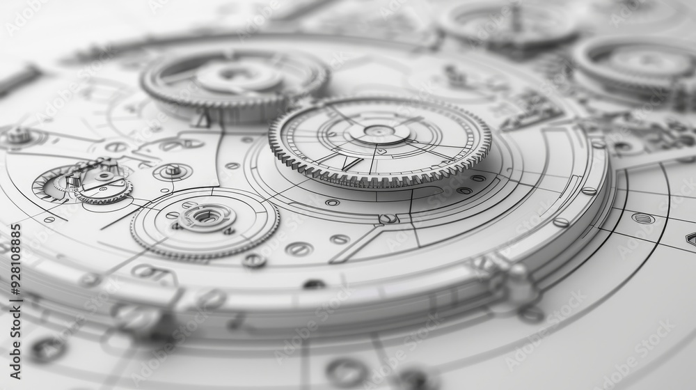Poster detailed blueprint of mechanical gears illustrating precision engineering and intricate design eleme
