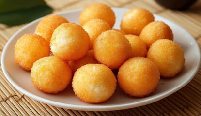 Food photography of crispy cheese croquettes arranged in a plate