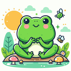 Fototapeta premium A frog is sitting on a rock near a pond