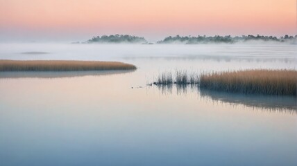 Obraz premium Landscape photograph calm lake sky soft pink color A serene earl