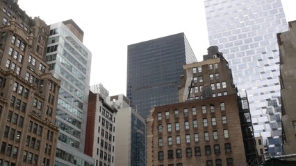 New York City Manhattan Midtown building architecture, urban street in United States. Residential...