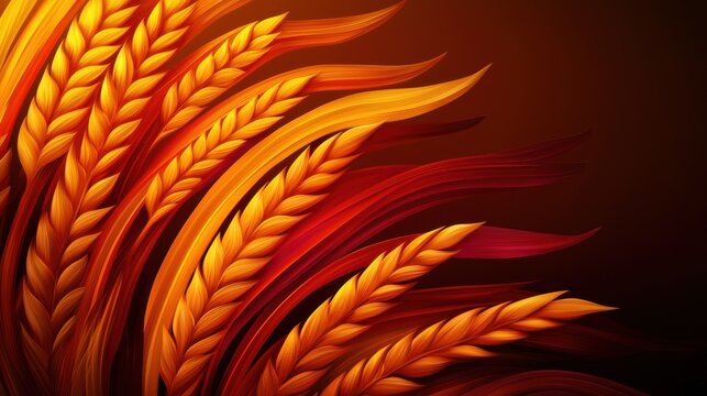Abstract Wheat Design with Fiery Colors An abstract depiction of wheat with vibrant red, orange, and yellow tones, creating a dynamic and fiery visual effect