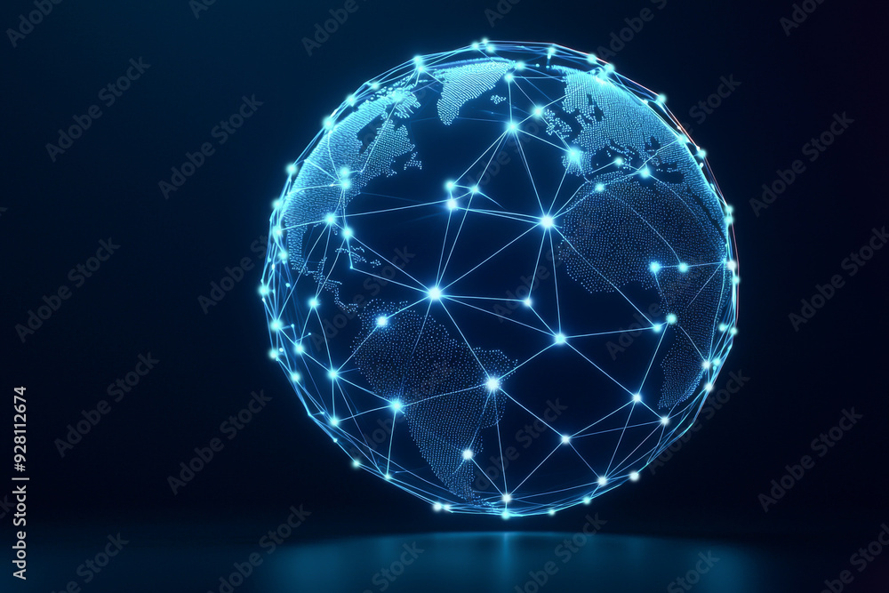 Poster a glowing globe representing global connectivity and technology, showcasing a network of interconnec