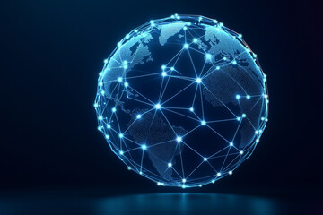 Obraz premium A glowing globe representing global connectivity and technology, showcasing a network of interconnected lines and dots.