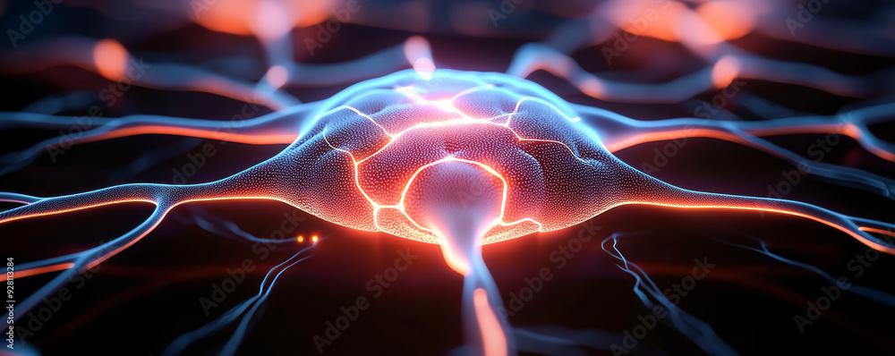 Poster a vibrant depiction of neural connectivity showcasing bright, glowing neural pathways and cells in a