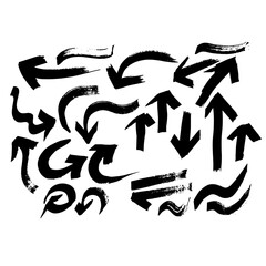 Collection of hand drawn doodle thick  arrows in different direction