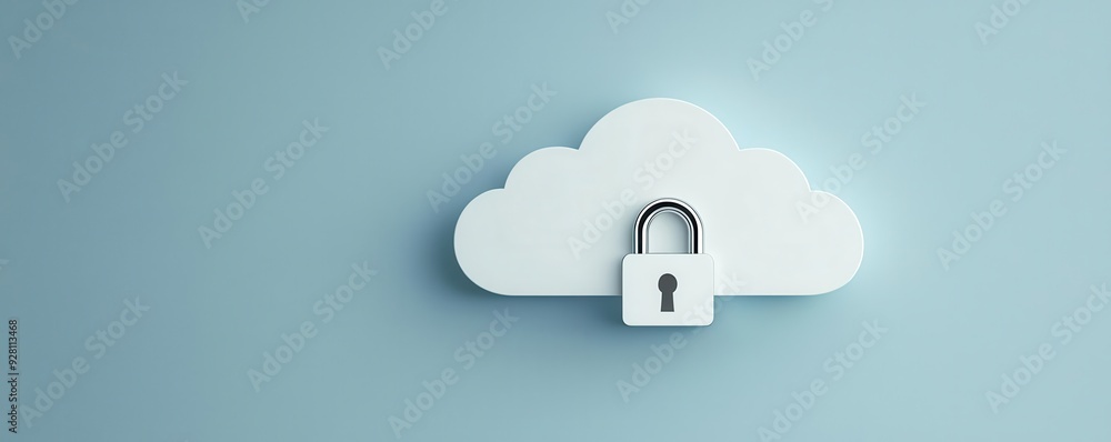 Poster a secure cloud storage concept, featuring a cloud icon with a padlock, symbolizing data protection a