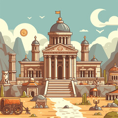 A large building with a dome on top and a flag on top of it