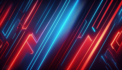 Sci-fi blue and red neon lines abstract hi-tech banner