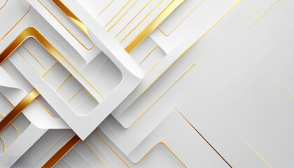 White geometric tech background with abstract golden lines