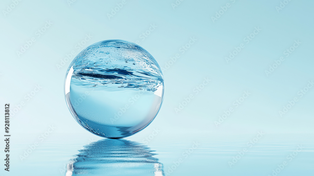 Poster Translucent Water Sphere Floating Above Calm Surface in Minimalistic Design