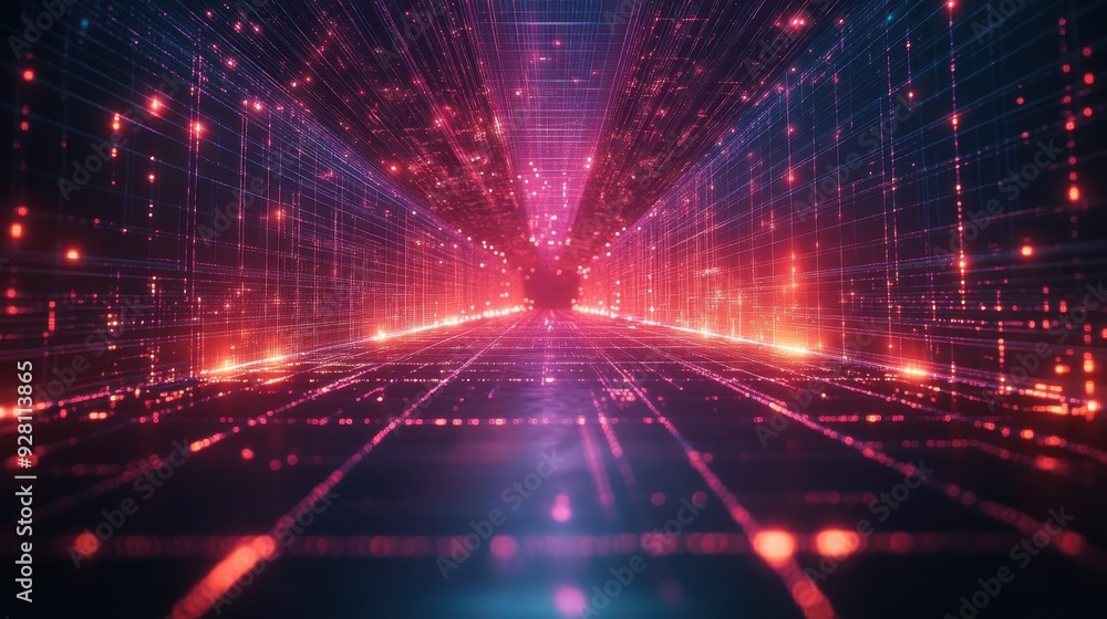 Poster futuristic technology podium in high-tech 3d environment with digital grid lines