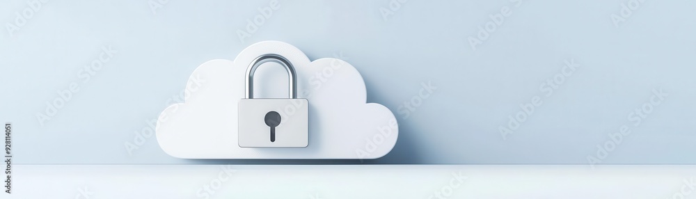 Poster a secure cloud with a padlock symbolizes data protection and digital security in modern technology.