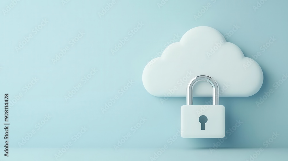 Poster a modern cloud storage concept featuring a secure padlock symbolizing data protection and privacy in