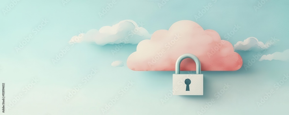 Poster a serene illustration of a cloud with a lock, symbolizing digital security and online privacy in a c