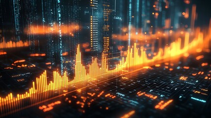 Obraz premium A 3D stock market graph with glowing upward trends, representing financial growth