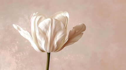 A refined botanical illustration of a single tulip with minimal detail, using thin, precise lines and a soft color palette against a neutral background. 8k UHD, suitable for high-quality printing 