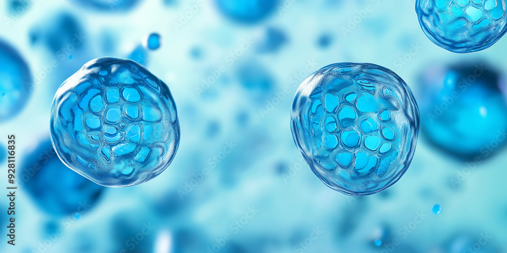 Poster microscopic view of cells reproducing and multiplying in the body