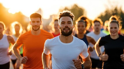 Obraz premium Diverse group of people participating in a charity run