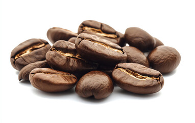 Naklejka premium A close-up image of rich, roasted coffee beans, showcasing their texture and sheen, ideal for coffee lovers and culinary projects.