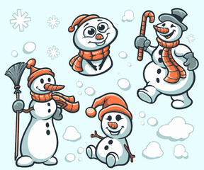 CUTE SNOWMAN BUNDLING VECTOR ILLUSTRATION