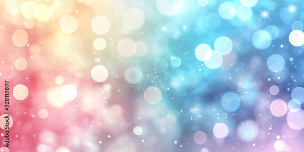 Poster abstract pastel colored background with bokeh lights and stars