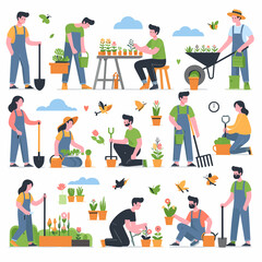 A group of people are working in a garden