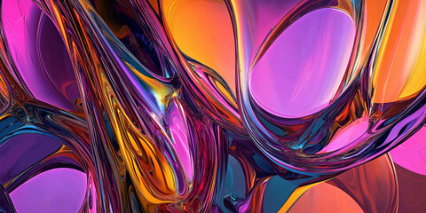 Abstract liquid glass swirling with vibrant colors and reflections