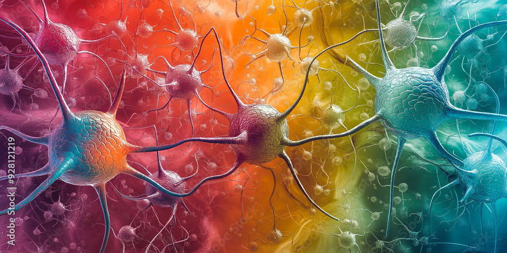 Poster Microscopic view of neurons connecting and communicating with each other