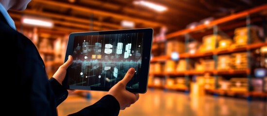 Warehouse Worker Using Tablet for Inventory Management