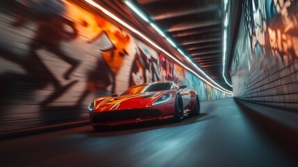 Sportscar Zooms Through Graffiti Tunnel in Exciting Photo