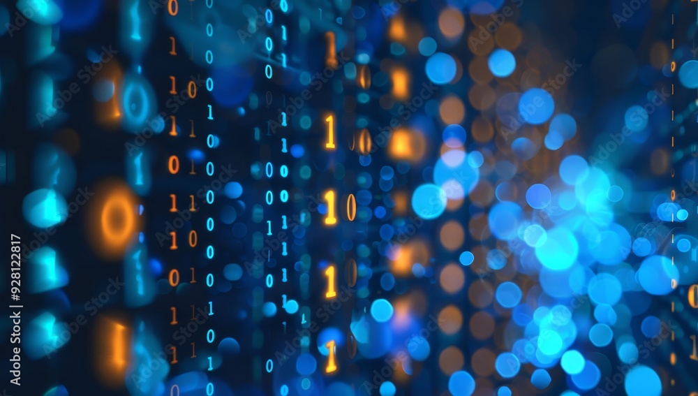 Aufkleber Abstract Binary Code with Bokeh Lights