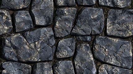 Fototapeta premium Close-Up of Dark Rock Texture with Cracks and Shiny Surface in Natural Light
