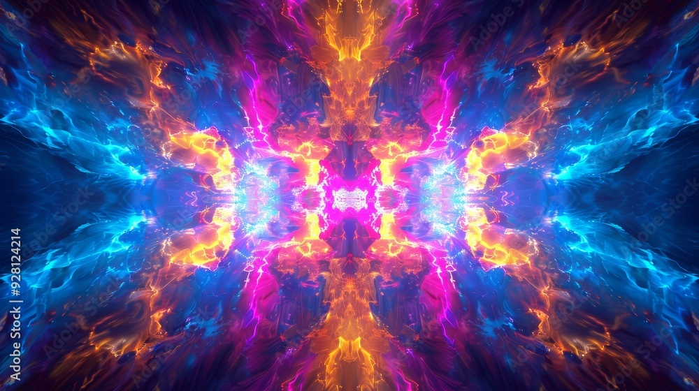 Poster a vibrant abstract design featuring luminous colors and dynamic light patterns, creating an energeti