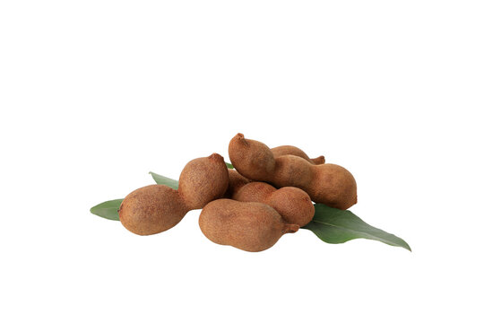 PNG,Ripe tamarind with leaves, isolated on white background