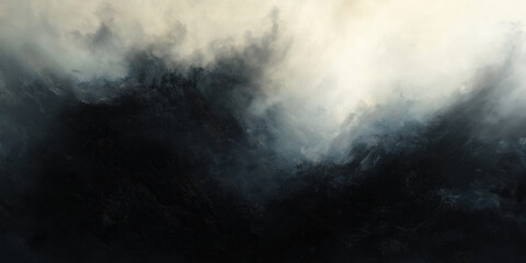 Fototapeta premium Mysterious Dark Abstract Landscape with Smoky Mist and Cloudy Horizon in Monochrome Tones
