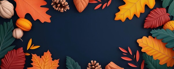 Fall clearance frenzy flat design, top view, forest theme, 3D render, Triadic Color Scheme