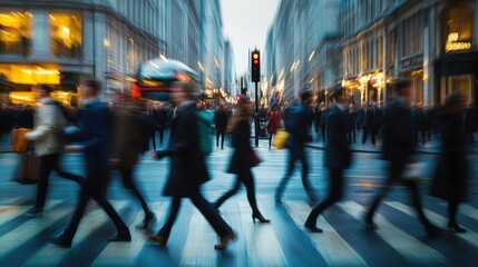Panoramic Shot of People Walking in the City of London, Blurred for Dynamic Effect