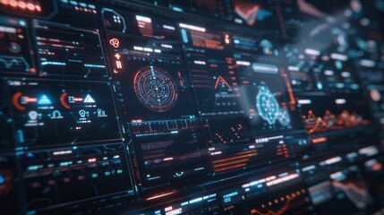 digital interface with AI-driven algorithms optimizing a complex system, visualized with dynamic graphs and charts
